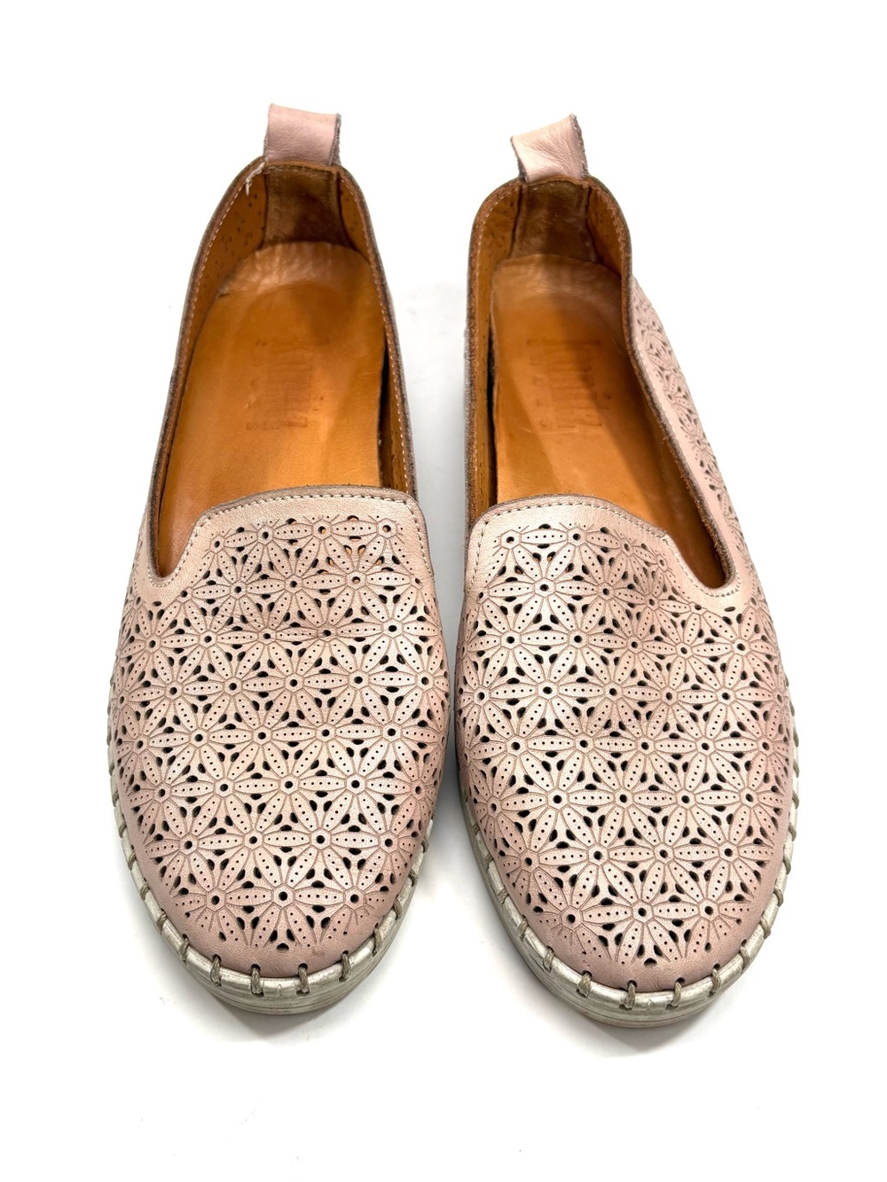 Kunitz Blush Pink Perforated Leather Trainers | 38